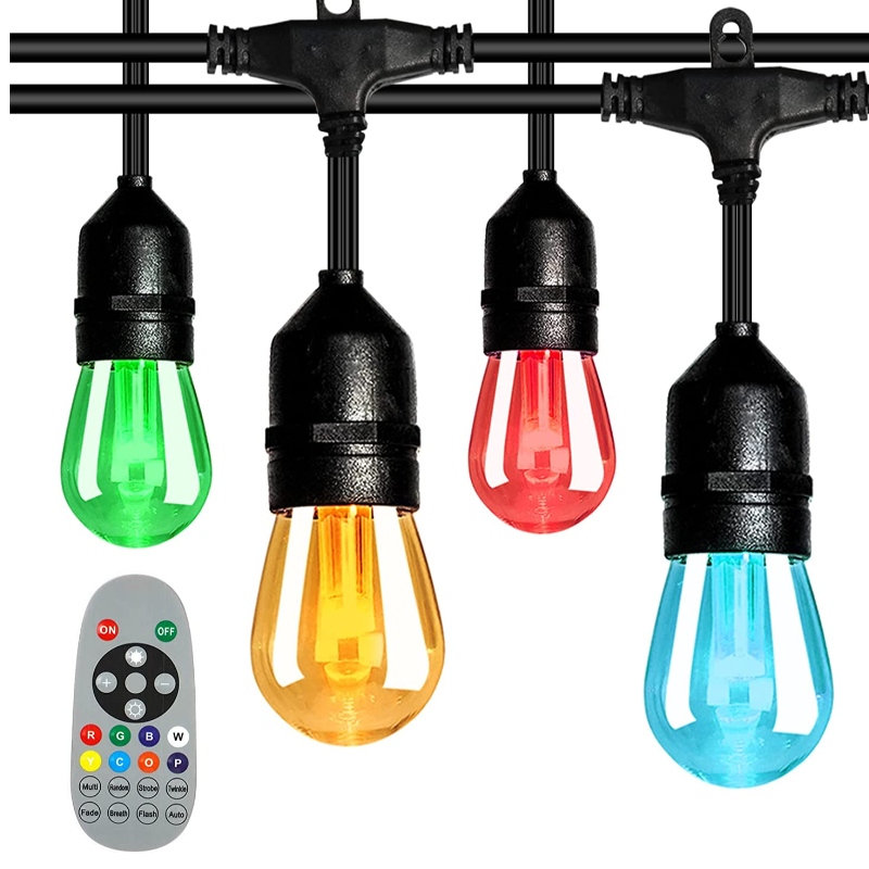 Lumini de șir de 48 de culori de 48ft, 15 becuri cu LED -uri rezistente, impermeabile, impermeabile, RGBW, lumini de coadă intermitente cu telecomandă RF, lumini decorative pentru grădină de terasă